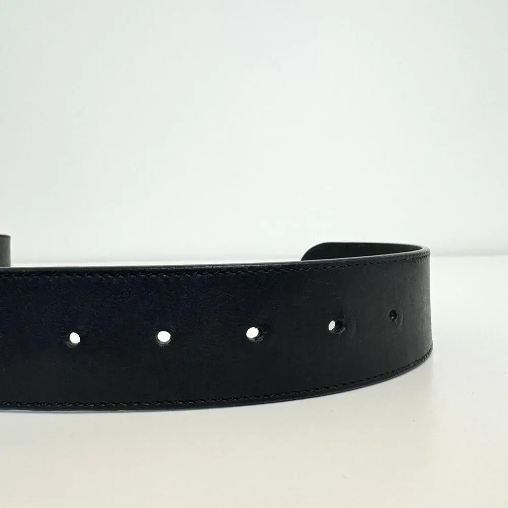 GUCCI Black Leather Gold GG Belt Marmont Wide With Box Size 85 34